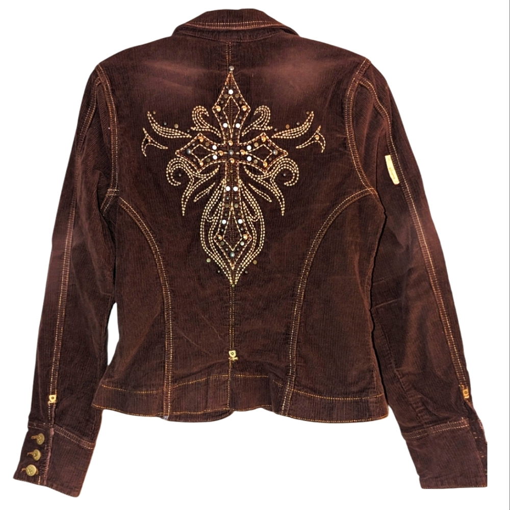 JC NY RARE Lexington Gold Embellished Corduroy Blazer Fitted Jacket Winter